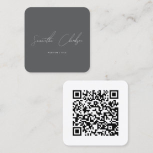 Cartão De Visita Quadrado Código QR Minimalista Cinza Escuro Escrito à Mão