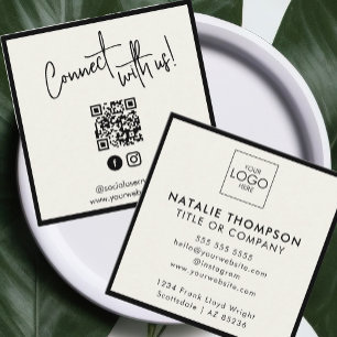 Cartão De Visita Quadrado Código QR Minimalista de Mídia Social do Instagram