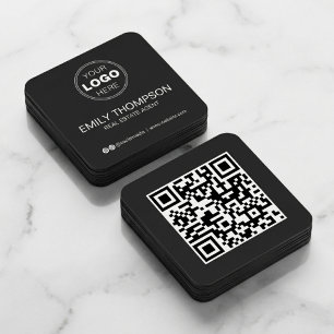 Cartão De Visita Quadrado Código QR Minimalista Preto Moderno Mídia Social