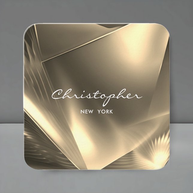 Cartão De Visita Quadrado Código QR Mínimo de Folha Ouro Faux e Mídia Social (Faux Gold Foil Minimal QR Code & Social Media Square Business Card)