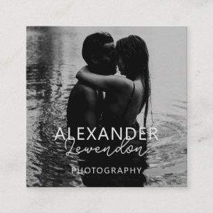 Cartão De Visita Quadrado Código QR Mínimo de Foto de Script Preto Moderno E