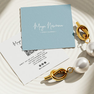 Cartão De Visita Quadrado Código QR Mínimo do CHIC Moderno AZUL DUSTY