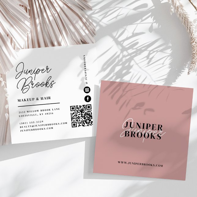Cartão De Visita Quadrado Código QR Mínimo Elegante Rosa (Criador carregado)