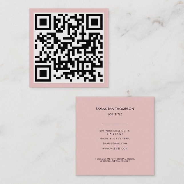 Cartão De Visita Quadrado Código QR - Mínimo Mínimo Verdadeiro Rosa (Frente/Verso)