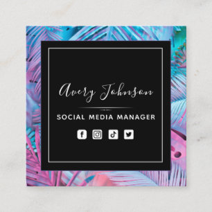 Cartão De Visita Quadrado Código QR moderno de gradiente de Neon roxo e rosa