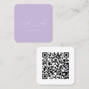 Cartão De Visita Quadrado Código QR Moderno em Roxo Beige com Letra Manuscri