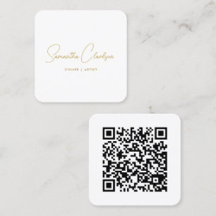 Cartão De Visita Quadrado Código QR Moderno Minimalista Manuscrito Cursivo D
