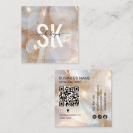 Cartão De Visita Quadrado Código Qr monograma de pedra Opala moderna