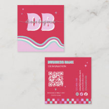 Código Qr Monograma Rosa Vermelho Retro 