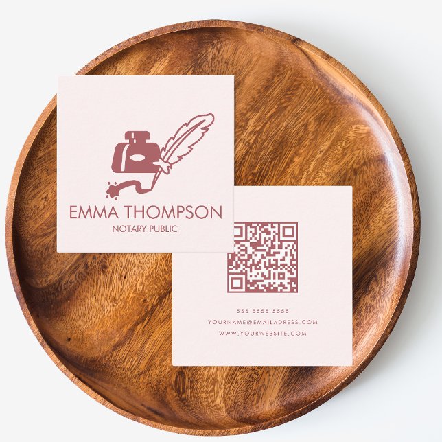 Cartão De Visita Quadrado Código QR | Notário Mínimo Escamudo Rosa Moderno - (Criador carregado)