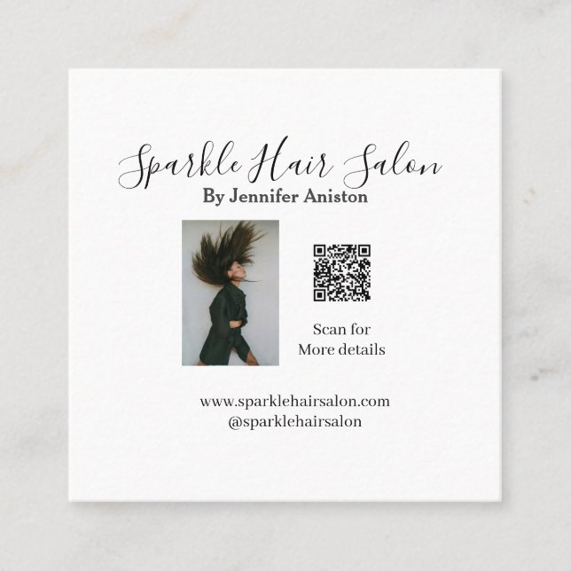 Cartão De Visita Quadrado Código QR para pequenas empresas do salão de cabel (Frente)