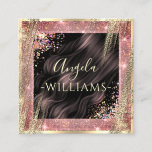 Cartão De Visita Quadrado Código QR Personalizado de Salão de Cabelo Preto e