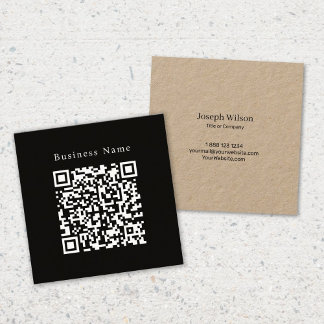 Cartão De Visita Quadrado Código QR Personalizado Elegante Minimalista Preto