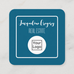 Cartão De Visita Quadrado Código QR Personalizado Logo Moderno Azul Marinho 