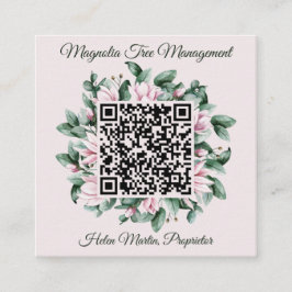 Cartão De Visita Quadrado Código QR Personalizado Magnolia Quadro Flor