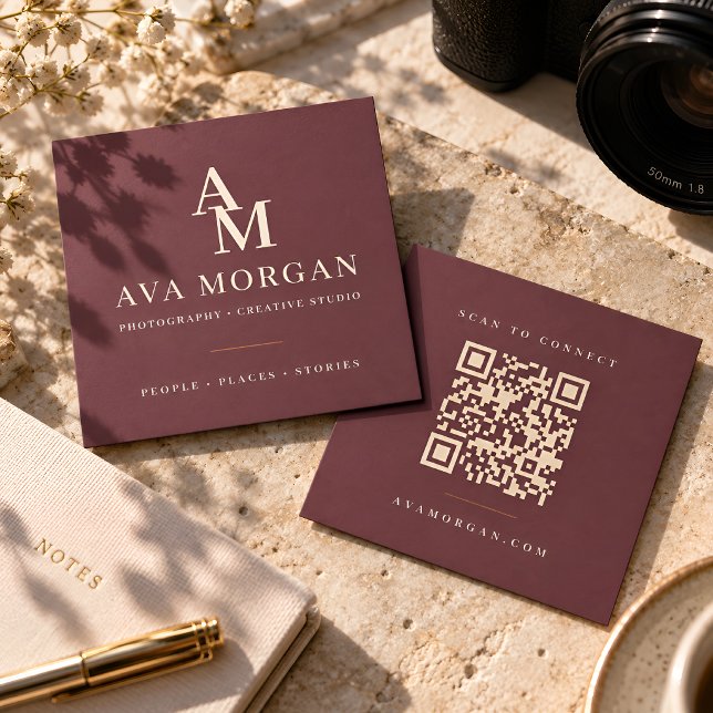Cartão De Visita Quadrado Código QR Personalizado Moderno Quadrado (Criador carregado)