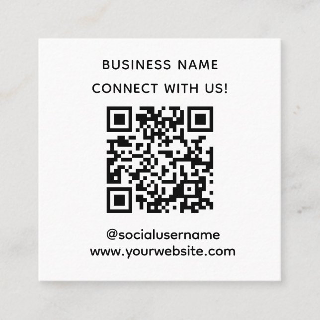 Cartão De Visita Quadrado Código QR Personalizado Simples Conecte-se Conosco (Frente)
