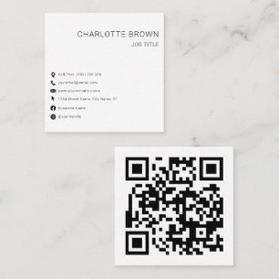 Cartão De Visita Quadrado Código QR Personalizado White Professional Moderno