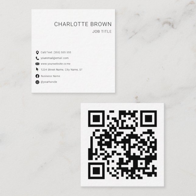 Cartão De Visita Quadrado Código QR Personalizado White Professional Moderno (Frente/Verso)