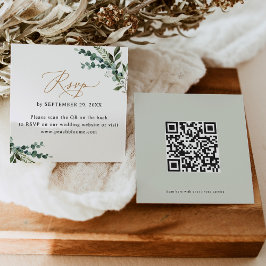 Cartão De Visita Quadrado Código QR - Placa Rsvp de Casamento Dourado Verde 