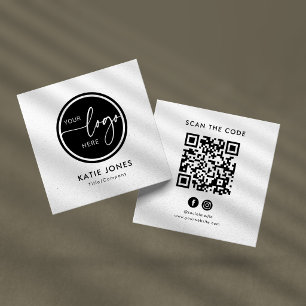 Cartão De Visita Quadrado Código QR Preto Branco Logotipo Personalizado Digi
