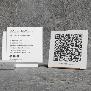 Cartão De Visita Quadrado Código QR Preto e Branco Minimalista Moderno