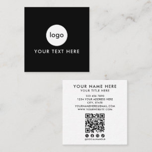Cartão De Visita Quadrado Código QR Preto e Branco Moderno Adicionar Logotip