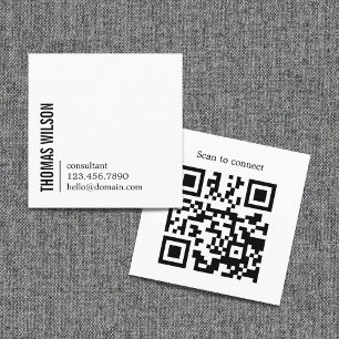 Cartão De Visita Quadrado Código QR preto e branco ousado e moderno para con