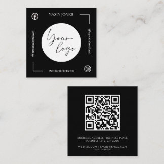 Cartão De Visita Quadrado Código QR Preto e Branco Único