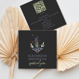 Cartão De Visita Quadrado Código QR preto espiritual holográfico