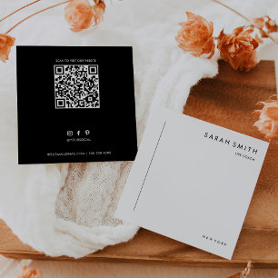 Cartão De Visita Quadrado Código QR preto mínimo do treinador de vida