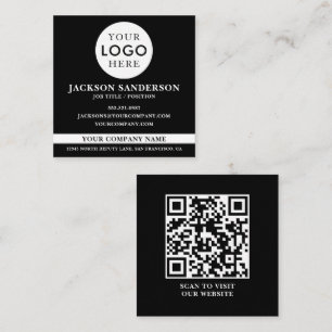 Cartão De Visita Quadrado Código QR Preto Profissional com Logotipo Personal