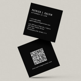 Cartão De Visita Quadrado Código QR Profissional Minimalista Preto
