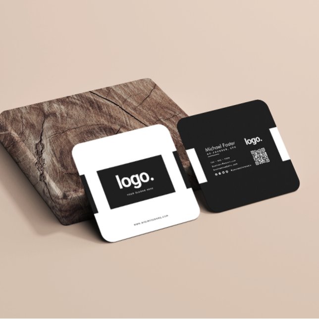 Cartão De Visita Quadrado Código QR profissional preto mínimo (Criador carregado)