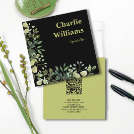 Cartão De Visita Quadrado Código QR quadro botânico deixa preto