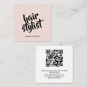 Cartão De Visita Quadrado Código QR rosa blush script de cabeleireiro modern