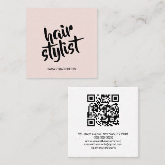 Cartão De Visita Quadrado Código QR rosa blush script de cabeleireiro modern