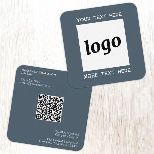 Cartão De Visita Quadrado Código QR Simples de Logotipo e Texto Cinza Carvão