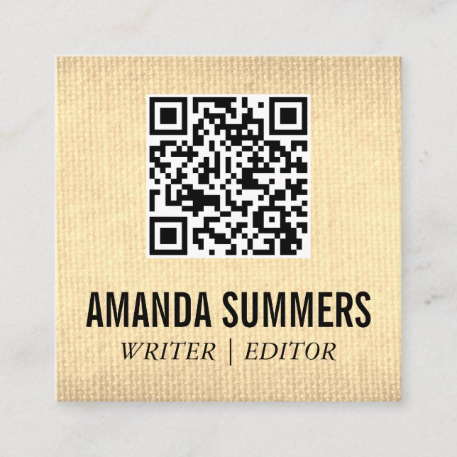 Cartão De Visita Quadrado Código QR | Tecido de Textura Dourada (Frente)