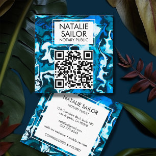 Cartão De Visita Quadrado CÓDIGO QR Único Marble Azul Notório Moderno