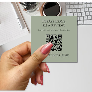 Cartão De Visita Quadrado Código QR Verde Sage Moderno Avaliação Google