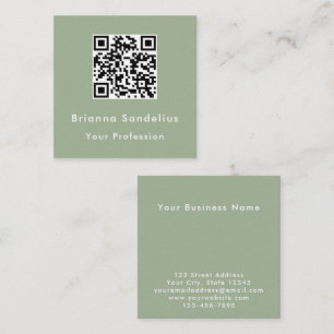 Cartão De Visita Quadrado Código QR Verde Sage Moderno e Elegante Personaliz