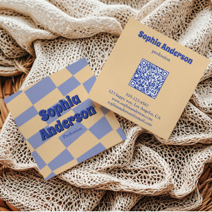 Cartão De Visita Quadrado Código Qr Xadrez Retro Moderno