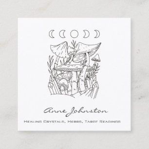 Cartão De Visita Quadrado Cogumelos, luas e cristais