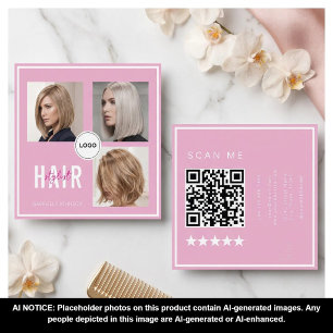 Cartão De Visita Quadrado Colagem de Fotos de Estilista de Cabelo Rosa Códig