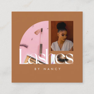 Cartão De Visita Quadrado Colagem de Fotos Elegante Lashes Terracotta