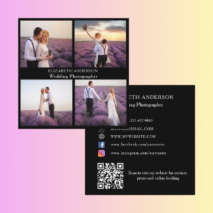 Cartão De Visita Quadrado Colagem de fotos em preto branco QR código social