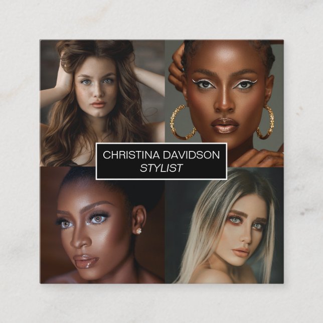 Cartão De Visita Quadrado Colagem de fotos moderna - Praça de estilos do art (Frente)