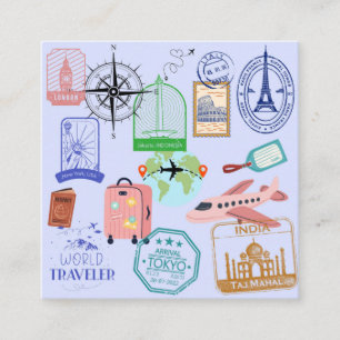 Cartão De Visita Quadrado Colagem de Viajante do Mundo Fofo