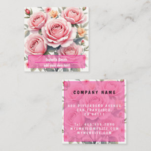 Cartão De Visita Quadrado Coleção Luxuosa e Tendenciosa de Rosas Pink Lindas